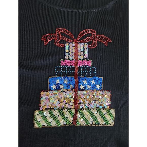 Sweater Works Womens Sequined Beaded Christmas top L slinky material 3/4 sleeve - Picture 1 of 7